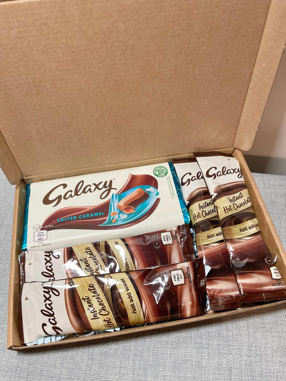 Galaxy Chocolate & Hot Chocolate Letterbox Gift Box UK | Postal Chocolate Gift with Personalised Card | Birthday Thank You Gift - Giftley