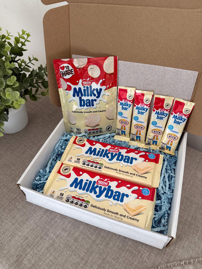 Milkybar Chocolate Gift Box UK | White Chocolate & Sharing Bag Postal Chocolate Gift with Personalised Card | Birthday Thank You Gift - Giftley