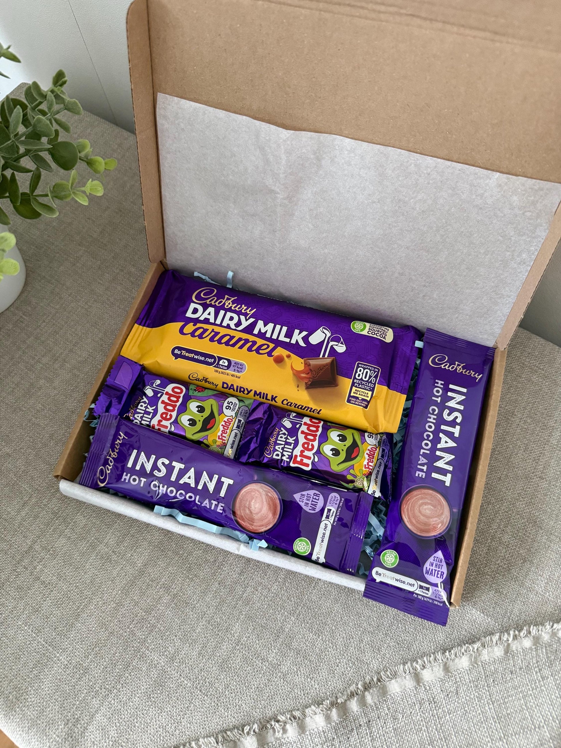 Cadbury Caramel & Freddo Letterbox Gift Box UK | Postal Chocolate | Hot Chocolate Gift with Personalised Card | Birthday Thank You Gift - Giftley