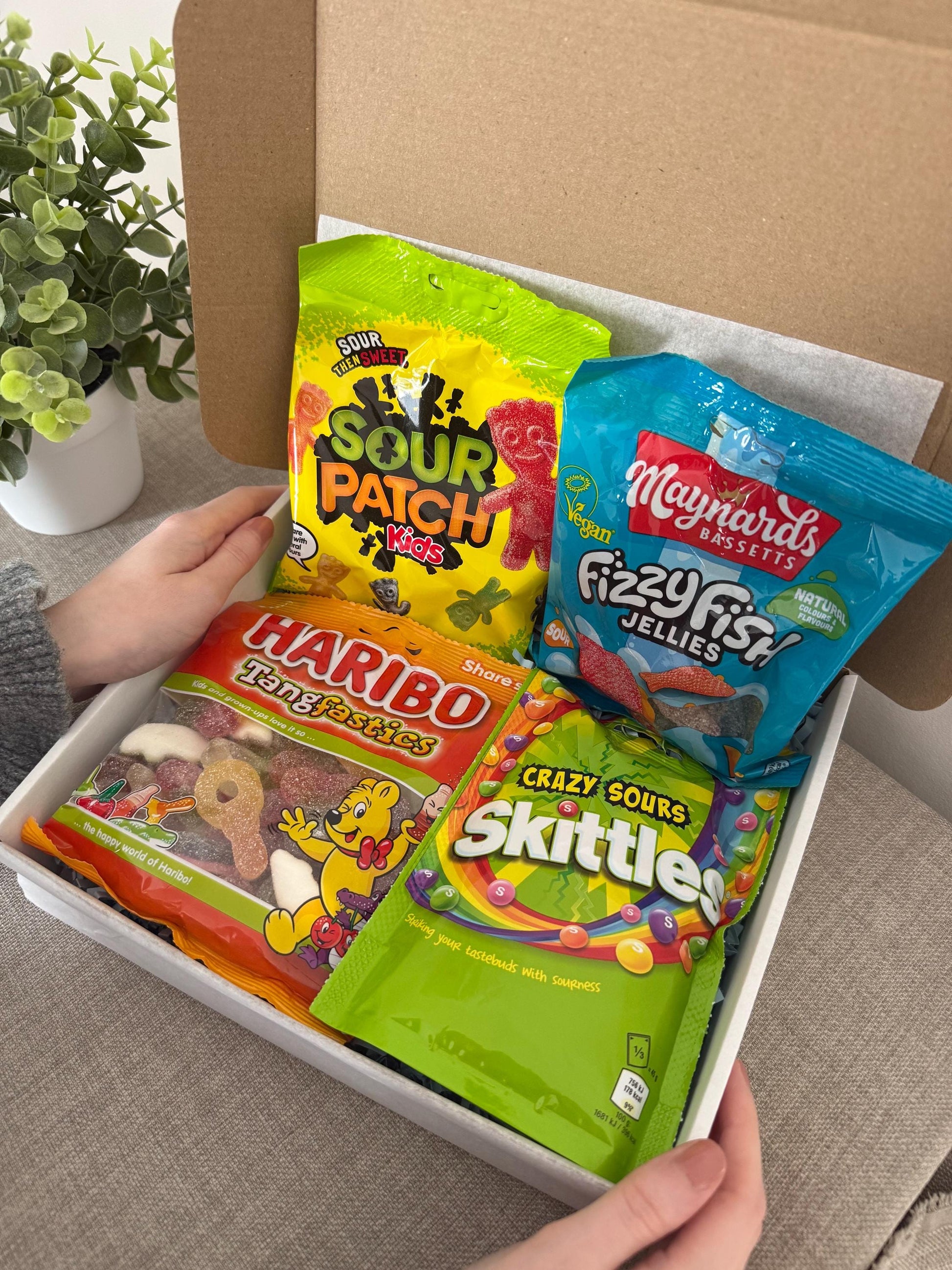 Sour Sweets Gift Box with Personalised Card | Haribo Tangfastics, Sour Patch Kids, Skittles & Fizzy Fish | Birthday Sweet Hamper | Letterbox - Giftley