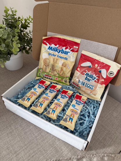 Milkybar Easter Gift Box with Personalised Card | White Chocolate Mini Eggs, Easter Friends & Bars | Small Parcel Easter Chocolate Gift - Giftley