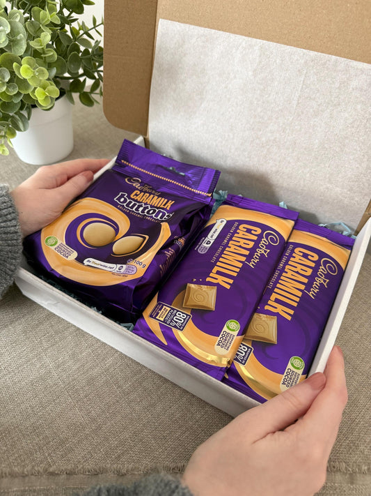 Cadbury Caramilk Gift Box with Personalised Card | Chocolate Buttons & Bars | Small Parcel Chocolate Gift
