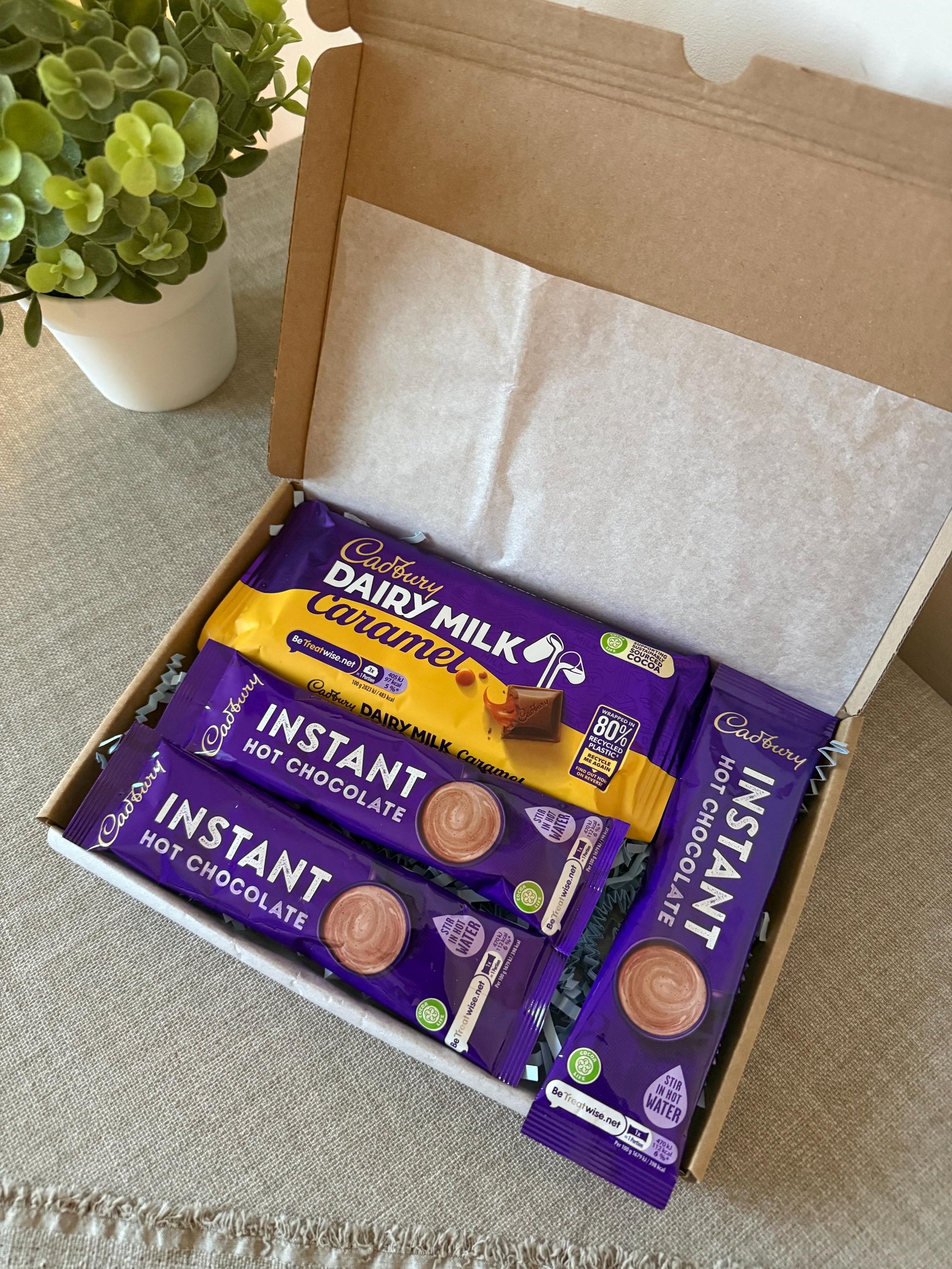 Cadbury Caramel Letterbox Gift Box UK | Postal Chocolate & Hot Chocolate Gift with Personalised Card | Birthday Thank You Gift - Giftley