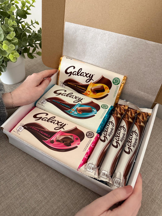 Galaxy Chocolate Gift Box UK | Salted Caramel, Cookie Crumble & Smooth Caramel Bars Postal Chocolate Gift with Personalised Card | Birthday