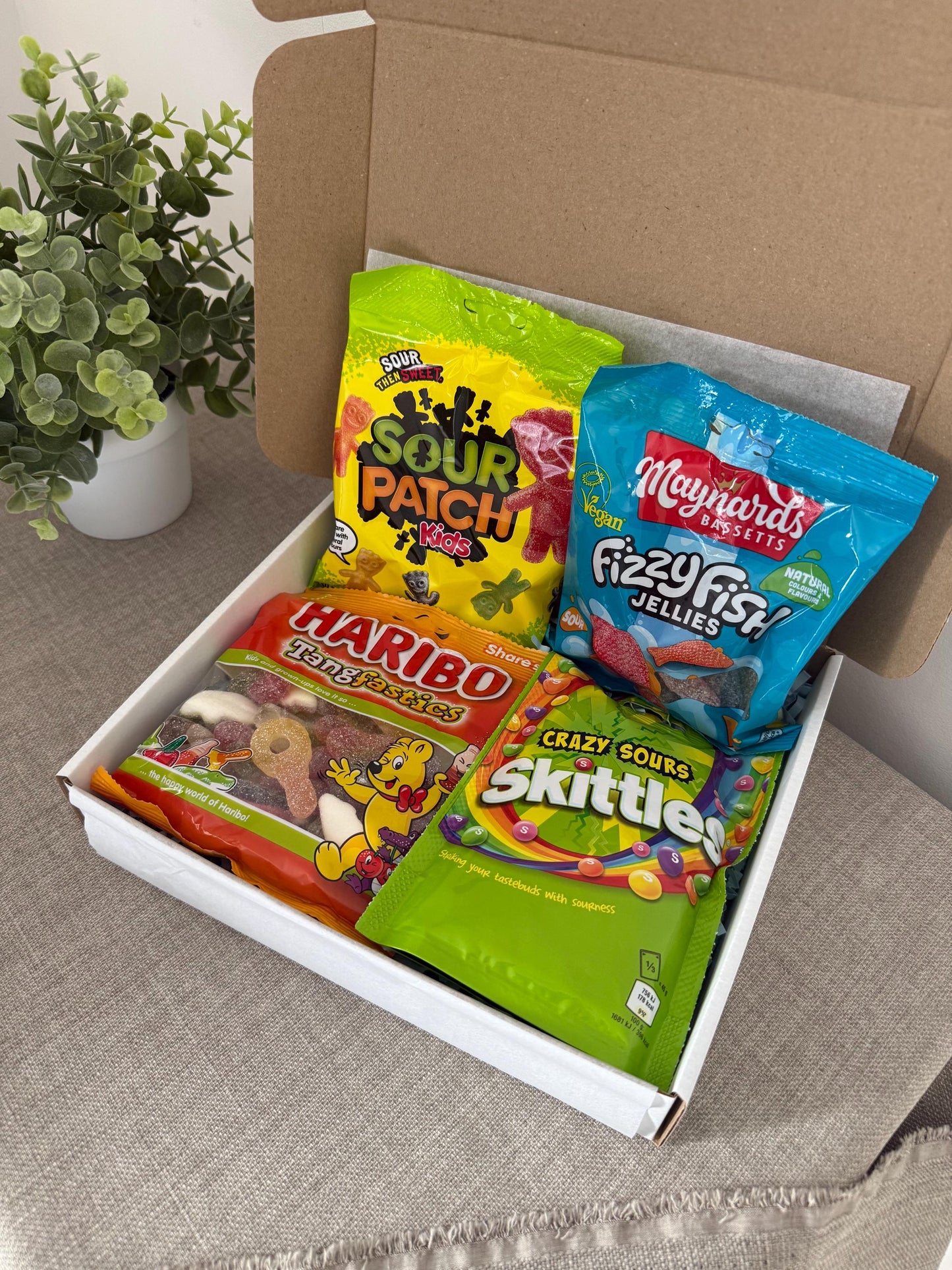 Sour Sweets Gift Box with Personalised Card | Haribo Tangfastics, Sour Patch Kids, Skittles & Fizzy Fish | Birthday Sweet Hamper | Letterbox - Giftley