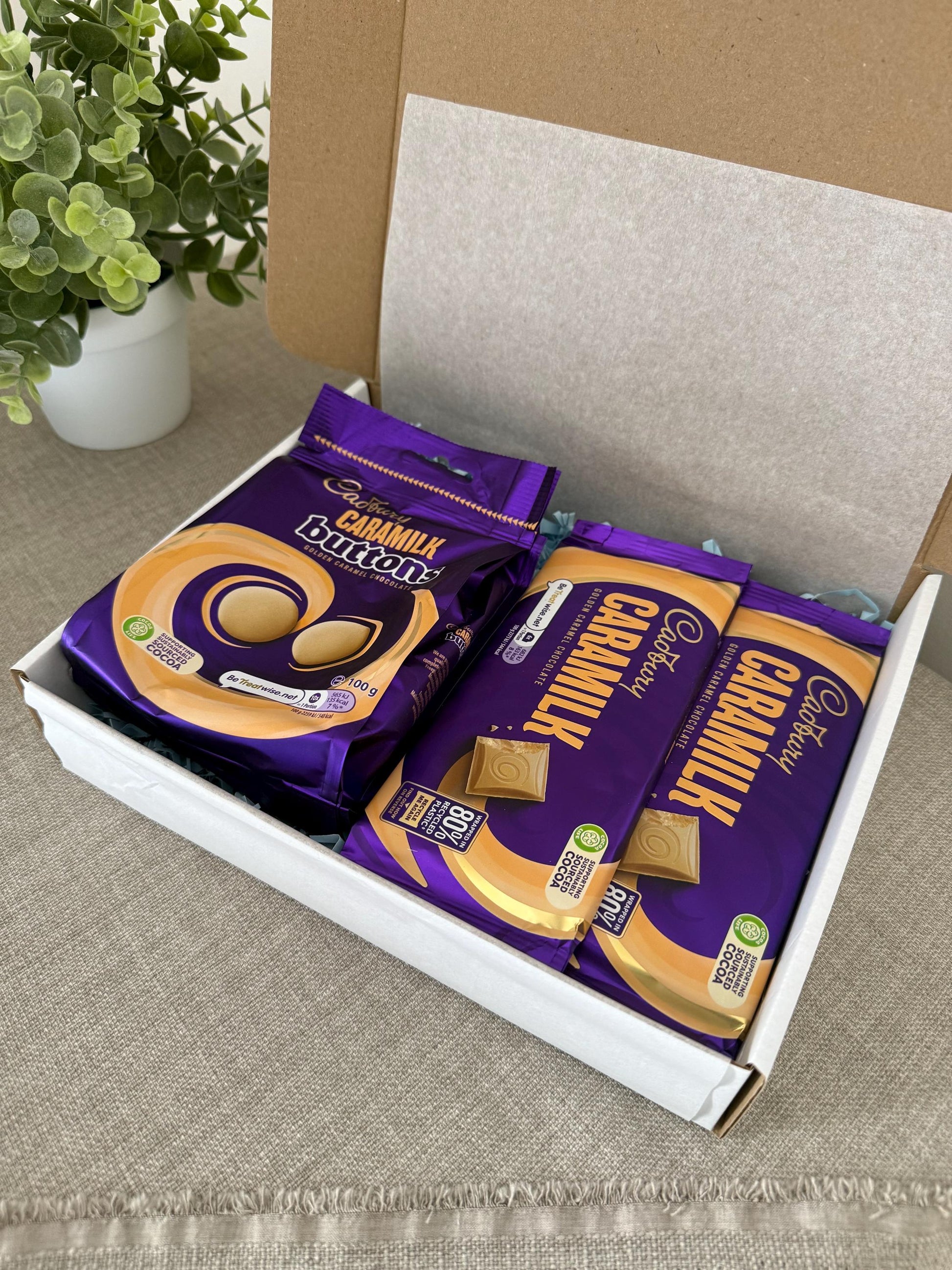 Cadbury Caramilk Gift Box with Personalised Card | Chocolate Buttons & Bars | Small Parcel Chocolate Gift - Giftley