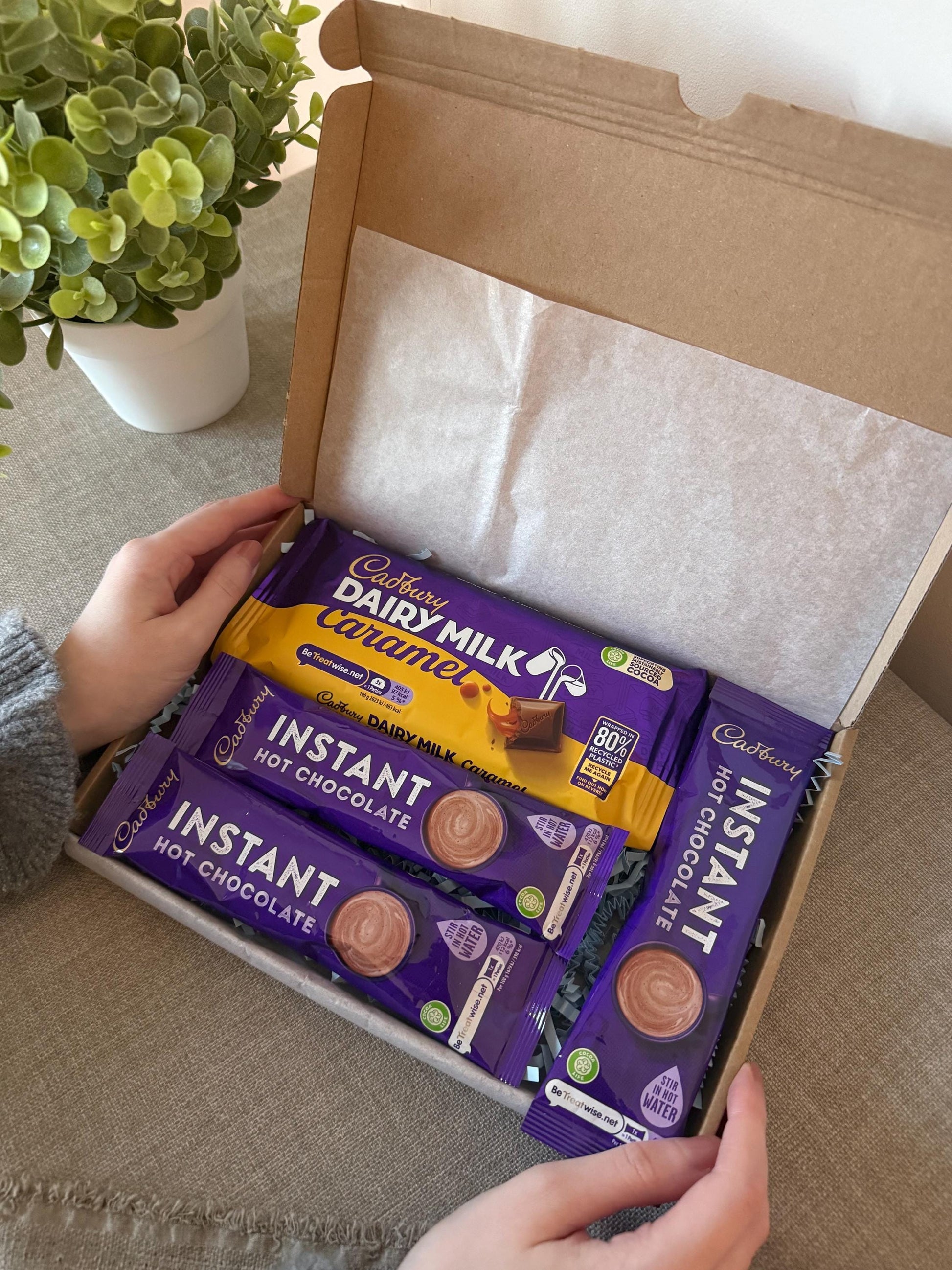 Cadbury Caramel Letterbox Gift Box UK | Postal Chocolate & Hot Chocolate Gift with Personalised Card | Birthday Thank You Gift - Giftley